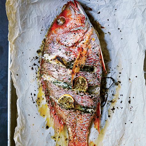 This whole fish stuffed with herbs, lemon and aromatics is easy to prepare and makes a gorgeous, hands-off main dish. Rich Beef Stew, Whole Fish Recipes, Perfect Roast Chicken, Roast Fish, Baked Fish Recipes, Whole Fish, Recipes Fish, Herb Recipes, Red Snapper