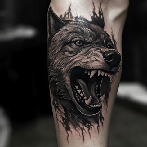 Wolf Snarling Tattoo, Aggressive Wolf Tattoo, Wolf Growling Tattoo, Growling Wolf Tattoo, Snarling Wolf Tattoo, Wolf Tattoo For Men, Wolf Head Tattoo, Scary Wolf, Redemption Tattoo