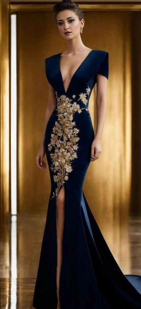 Mideval Dress, Midnight Blue Dress, Fantasy Gowns, Event Outfit, Feminine Silhouette, Gold Hand, Prom Dresses Blue, Gorgeous Gowns, Mode Fashion