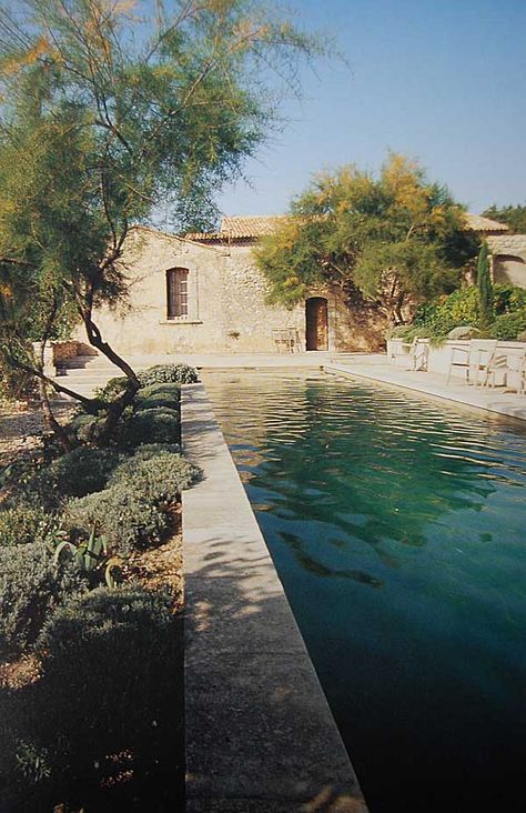 de beaux souvenirs dans le Luberon qui ressurgissent! Modern Mediterranean Backyard, Mediterranean Backyard, Stone Walls, Swimming Pool Designs, Backyard Makeover, Garden Pool, Interior Garden, Outdoor Swimming, Futurism