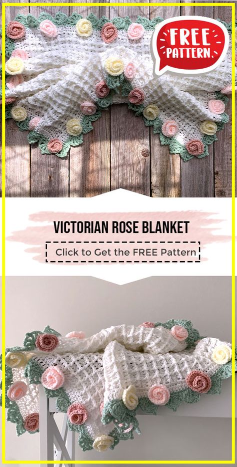 crochet Victorian Rose Blanket free pattern - FREE Crochet Victorian Rose Blanket Pattern for Beginners. Click to Get the Pattern #Blanket  #crochet #crochetpattern
 via @shareapattern.com Free Victorian Crochet Patterns, Free Crochet Vintage Rose Granny Square Pattern, Crochet Rose Blanket Pattern Free, Crochet Victorian Pattern, Crochet Afghan Patterns Free Vintage, Garden Crochet Ideas, Vintage Crochet Blanket Pattern Free, Crochet Bouquet Blanket, Crochet Throw Blanket Pattern Free