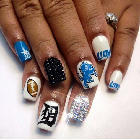 Football. Detroit Lions Nails Lions Football Nails, Football Nail Designs Nfl, Detroit Lions Nails Acrylic, Detroit Lions Nails Ideas, Lions Nails Detroit, Detroit Lions Nail Designs, Detroit Lions Nails, Lions Nails, Football Nails Design