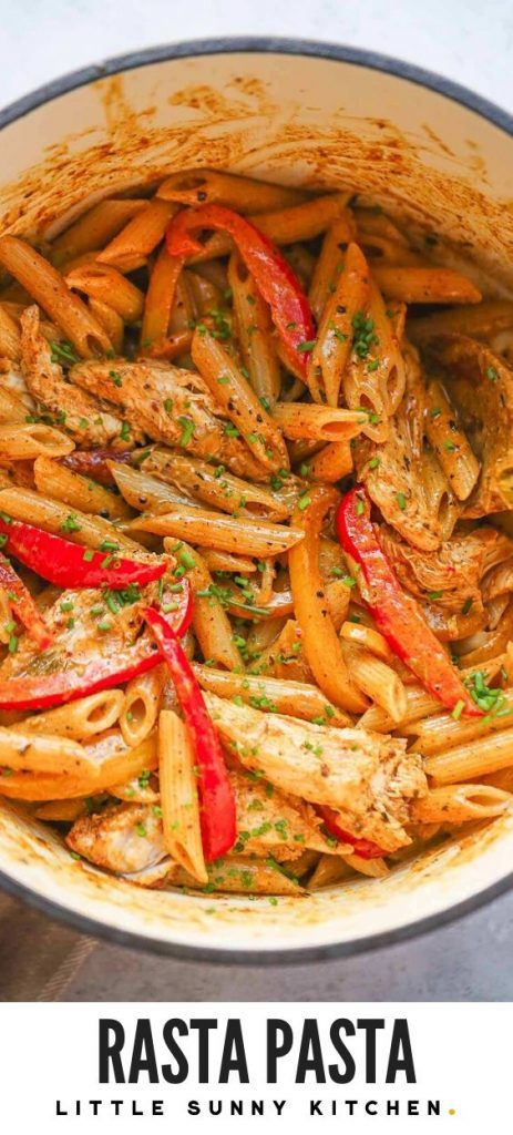 Sauteed Bell Peppers, Jerk Chicken Pasta, Rasta Pasta Recipe, Spicy Pasta Recipes, Rasta Pasta, Spicy Pasta, Jamaican Dishes, Creamy Pasta Recipes, Bell Pepper Recipes