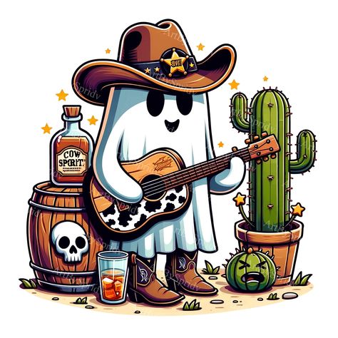 Ghost Guitar, Cowboy Cartoon, Western Cartoon, Western Ghost, Guitar Clipart, Cactus Png, Chapeau Cowboy, Dope Cartoon Art, Clipart Cartoon