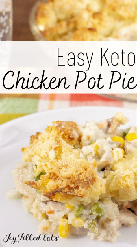 My Low Carb Chicken Pot Pie is comfort food at it's finest. It is full of vegetables, chicken, a rich creamy sauce, and then topped with a cheesy biscuit. If you are looking for a warm and hearty main dish keto chicken pot pie is a family favorite revitalized. This easy recipe is low carb, keto, gluten-free, grain-free, sugar-free, and Trim Healthy Mama friendly. Low Carb Chicken Pot Pie, Keto Chicken Pot Pie, Cheesy Biscuit, Chicken Pot Pie Casserole, Low Carb Low Fat Recipes, Joy Filled Eats, Low Carb Chicken Recipes, Best Low Carb Recipes, Low Carb Diet Recipes