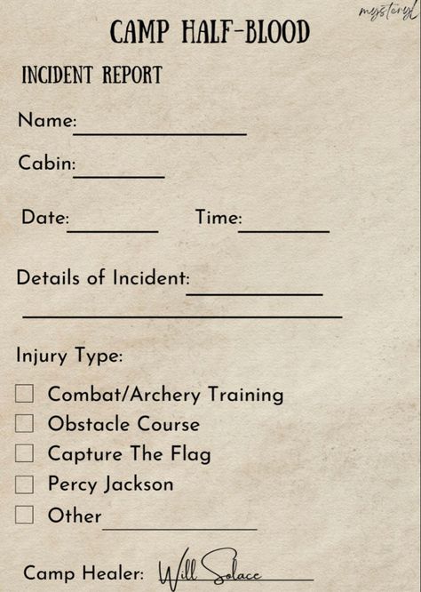 Camp Half Blood Incident Report, Pjo References, Camp Half Blood Google Classroom Code, Pjo Apollo Cabin, Camp Half Blood Cabins Layout, Camp Half Blood Fanart, Percy Jackson Aesthetic Camp Half Blood, Percy Jackson Oc, Pjo Oc