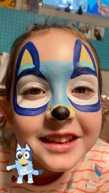 Vibrant Expressions Face Painting on Instagram: "Testing out a new Bluey design for a special birthday next weekend! 🩵💙  #facepaint #facepainting #bluey #blueyfanart #blueyfacepaint #facepaintersofinstagram" Bluey Face Painting Kids, Face Paint Ideas For Kids Easy, Bluey Facepainting, Quick Face Painting Ideas For Kids, Bluey Painting, Easy Face Painting Ideas For Kids, Easy Face Paint Ideas, Cute Face Paint Ideas, Simple Face Painting Ideas