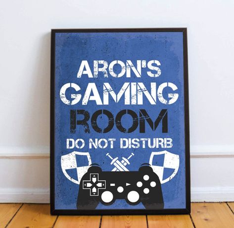 Blue Gaming Room, Minimalist Bedroom Men, Boys Bedroom Wall Art, Teen Hangout, Bedroom Gaming, Man Cave Games, Gaming Bedroom, Personalized Bedroom, Bedroom Frames