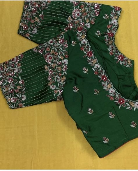 Michen Embroidery For Blouse, Computer Work On Blouses, Latest Maggam Work Blouses 2022, Computer Blouse Work Designs, Green Blouse Work Designs, Butta Hands For Blouses Latest, Computer Embroidery Design Blouses For Pattu Sarees, Maggam Cutwork Blouse Designs, Green Blouse Embroidery Designs