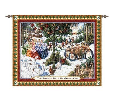 Astoria Grand Twelve Days of Christmas Tapestry Christmas Afghan, Pure Country, Christmas Tapestry, Christmas Throw Blanket, Afghan Throw Blanket, Christmas Border, Christmas Throws, Art Tapestry, Twelve Days Of Christmas