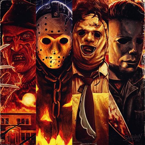 The big four! #freddykrueger #jasonvoorhees #leatherface #michaelmyers #horror Jason Vs Freddy, Gem Art, Horror Movie Icons, Horror Artwork, Halloween 20, Horror Movie Art, Gems Art, Horror Icons, Classic Horror Movies