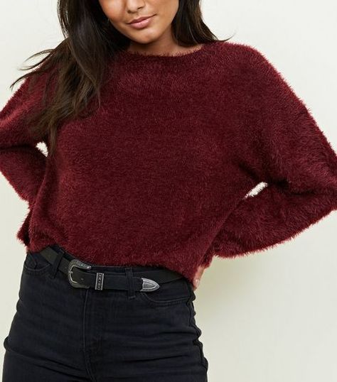 Burgundy Long Sleeve Fluffy Jumper Pullover Jacket Outfit, Burgundy Sweater Outfit, Burgundy Jumper, Fluffy Jumper, Burgundy Outfit, Burgundy Shirt, Jumper Outfit, Chunky Knit Cardigan, Burgundy Sweater