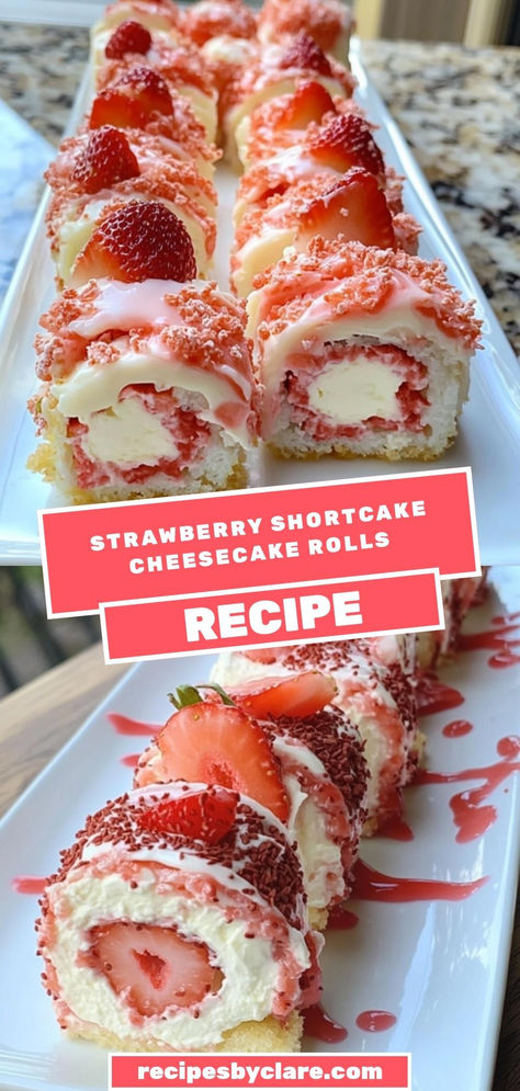 These Luscious Strawberry Shortcake Cheesecake Rolls combine a creamy cheesecake filling with fresh strawberries and a crunchy shortcake layer, wrapped in a delicate crepe or cake roll. Perfect for entertaining!

Ingredients:

8 oz cream cheese
1 ½ cups crushed shortbread cookies
1 cup fresh strawberries
A creative and delicious twist on a classic dessert that’s sure to impress! Strawberry Desserts Cream Cheese, Strawberry Cheesecake Croissant, 2023 Desserts, Cheesecake Rolls, Shortbread Cake, Cream Cheese Spread Recipes, Valentines Recipes, Summer Fruit Recipes, Strawberry Recipe