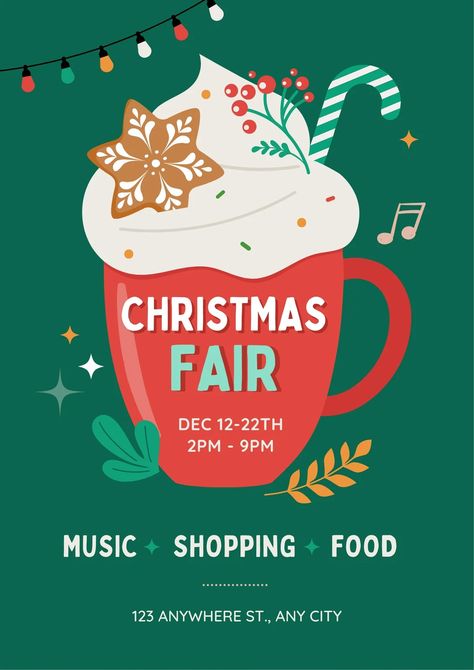 Templates Christmas Fair Poster, Fair Poster, Carnival Posters, Free Canva Templates, Holiday Mug, Fun Fair, Mug Christmas, Food Shop, Custom Posters