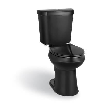 2-piece 1.1 GPF/1.6 GPF High Efficiency Dual Flush Elongated Toilet in Black Black Toilet Seats, Outdoor Living Kitchen, Liquid Waste, Black Toilet, Elongated Toilet, Home Remodeling Diy, Vanity Faucet, Glacier Bay, Round Chair