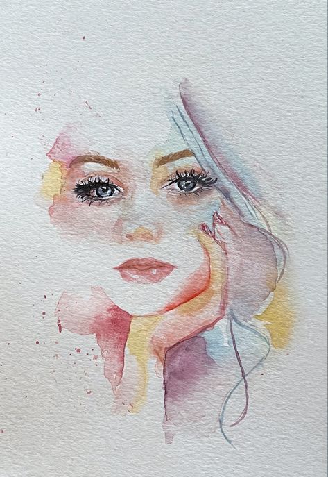 Watercolor Portrait Abstract, Watercolor Women Art, Watercolor Faces Simple, Watercolour Portrait Abstract, Watercolor Art Face Easy, Watercolor Face Simple, Watercolor Face Tutorial, Portrait Hatching, Watercolor Portraits Easy