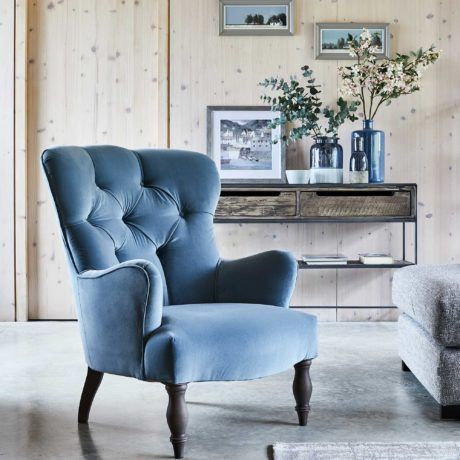 Colour Trend: Blue and White Interiors Velvet Chairs Living Room, Barker And Stonehouse, Living Room On A Budget, Vintage Chairs, Chairs For Sale, Living Room Sets, Living Room Chairs, Sofa Design, Living Room Sofa