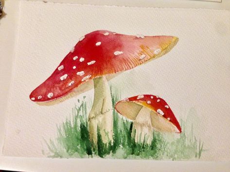 Mushroom Paint, Mushroom Drawing, Watercolor Red, Watercolor Art Lessons, Arte Sketchbook, Art Et Illustration, Mushroom Art, Watercolor Inspiration, Art And Illustration