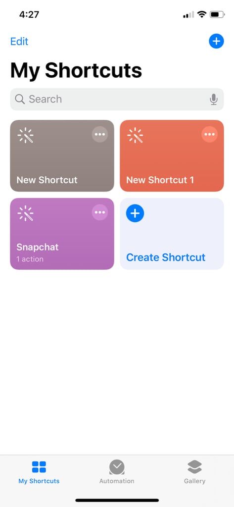 Open the iPhone Shortcuts App and Select "Create Shortcut" How To Make A Shortcut On Iphone, How To Create Shortcuts On Iphone, How To Use Shortcuts On Iphone, Shortcut App Covers, Iphone Shortcuts App Ideas, Shortcut App Covers Aesthetic, Shortcuts App Icons, Iphone Shortcuts, Apps Ideas