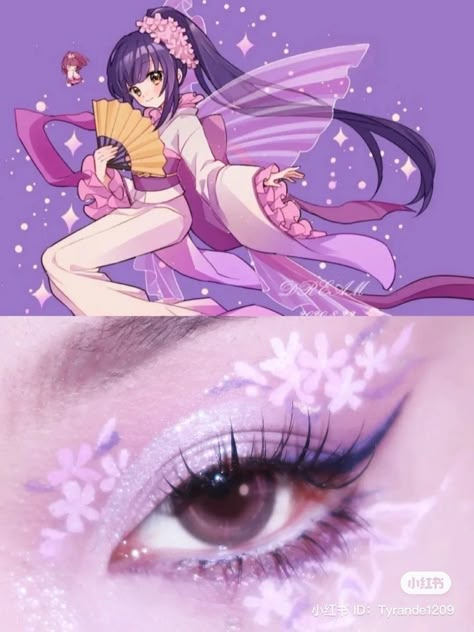 Purple Cosplay Makeup, Fairy Makeup Purple, Cherry Blossom Makeup, Tut Makeup, Purple Makeup Looks, Anime Eye Makeup, Eye Makeup Images, Pink Eye Makeup, Cute Eye Makeup