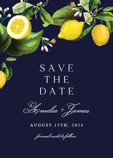 Sicilian lemon tree -  Save the Date Card (Free) | Greetings Island Greetings Island, Sicilian Lemon, Dinner Invitations, Save The Date Card, Lemon Tree, Add Text, Save The Date Cards, Save The Date, Lemon