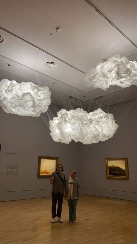 Diy Hanging Clouds, Cloud Sculpture, Cloud Installation, Summer Window Display, Cloud Ceiling, Christmas Booth, Paper Clouds, Diy Clouds, Magical Thinking