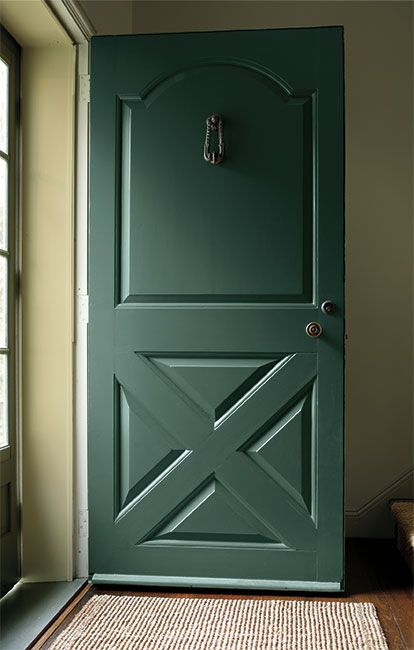 Green Interior Walls, Dark Green Front Door, Light Green Interior, Benjamin Moore Painting, Benjamin Moore Green, Green Front Door, Jack Pine, Light Green Walls, Green Front Doors