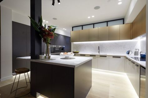 Kitchen inspiration from The Block 2018 reveals - Style Curator Champagne Kitchen, Metal Kitchen Cabinets, Three Bed, Color Kitchen, Bronze Kitchen, U Shaped Kitchen, Brown Kitchens, Big Kitchen, Kitchen Design Trends