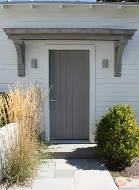 Door Overhang Ideas, Garage Man Door, Door Portico, Awning Over Door, Front Door Overhang, Exterior Door Styles, Awning Ideas, Porch Overhang, Front Door Awning