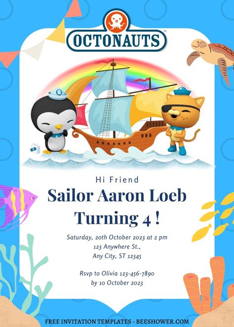 8+ Adorable Navy Octonauts Canva Birthday Invitation Templates | Beeshower Panda Birthday Invitations, Octonauts Birthday Party, Flower Birthday Invitations, Daisy Baby Shower Invitations, Dance Party Invitations, Rainbow Garland, Panda Birthday, 2nd Birthday Invitations, Disney Invitations