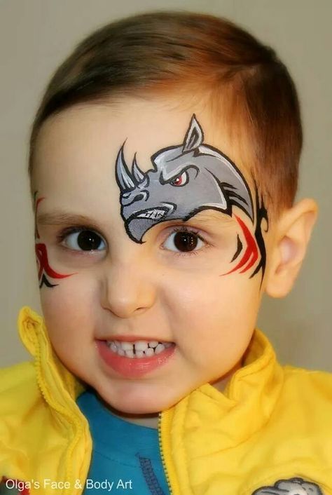 Rhino Face Painting Rhino Face Paint, Dragon Face Painting, Animal Face Paintings, Rhino Animal, Face Painting For Boys, Professional Face Paint, Face Painting Tutorials, Eye Designs, Festival Face