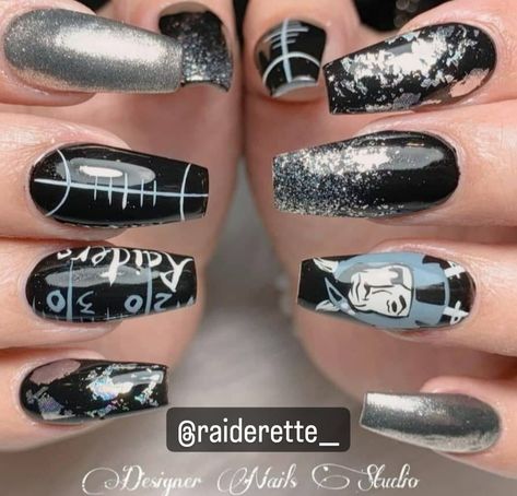 Raiders Nails, Nfl Nails, Fall Gel Nails, Nail Design, Girly Things, Pretty Nails, Press On Nails, Nail Colors, Gel Nails