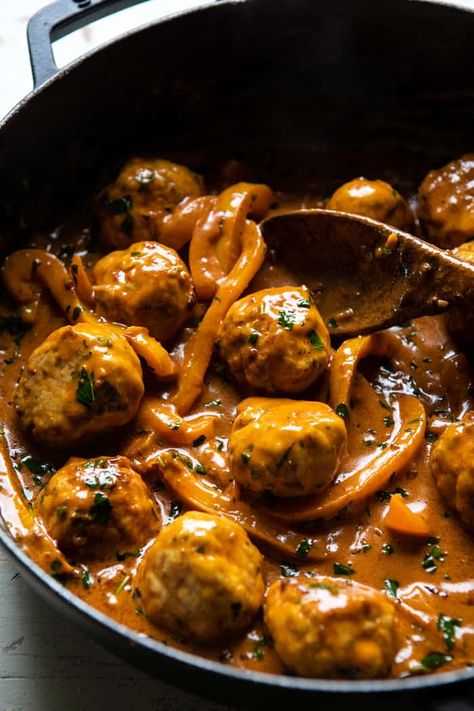 Coconut Curry Chicken Meatballs, Curry Chicken Meatballs, Half Baked Harvest Recipes, Curry Meatballs, Harvest Recipes, Coconut Curry Chicken, Half Baked Harvest, Chicken Meatballs, Coconut Curry