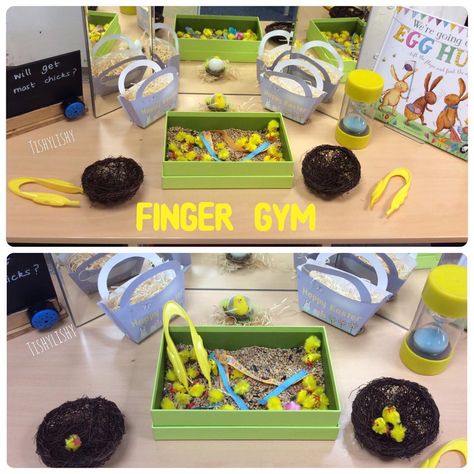 9 Likes, 2 Comments - Tishylishy (@earlyyearsideasfrom_tishylishy) on Instagram: “Finger Gym activity for next week.” Easter Learning Activities, Early Years Ideas, Finger Gym, Easter School, Preschool Garden, Funky Fingers, The Chicks, Eyfs Activities, Easter Preschool