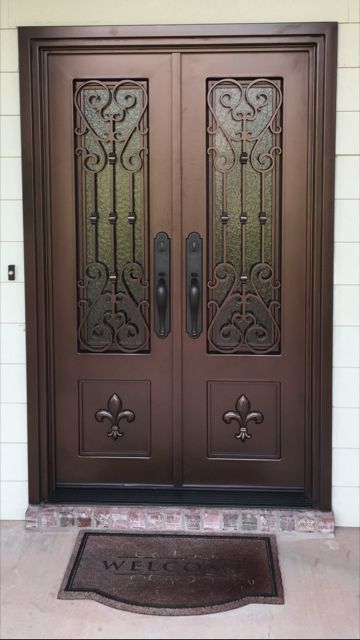 Metal Double Doors Design, Iron Double Doors Front Entry, Steel Double Door Design, Decorating Door Ideas, Iron Double Door Design, Iron Front Door Double, Iron Doors Modern, Metal Entrance Doors, Security Door Design