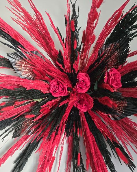 Red & Black Not my usual colour scheme. But love the contrast against the red and black. #pampaswall #driedflowerwallhanging #pampaswalldecor #walldecorideas #smallbusinessyorkshire #redblackdecor #custom Black Pampas, Dried Flower Shop, Pampas Decor, Hanging Flower Wall, Pampas Grass, Colour Scheme, Dried Flower, Flower Shop, Red And Black