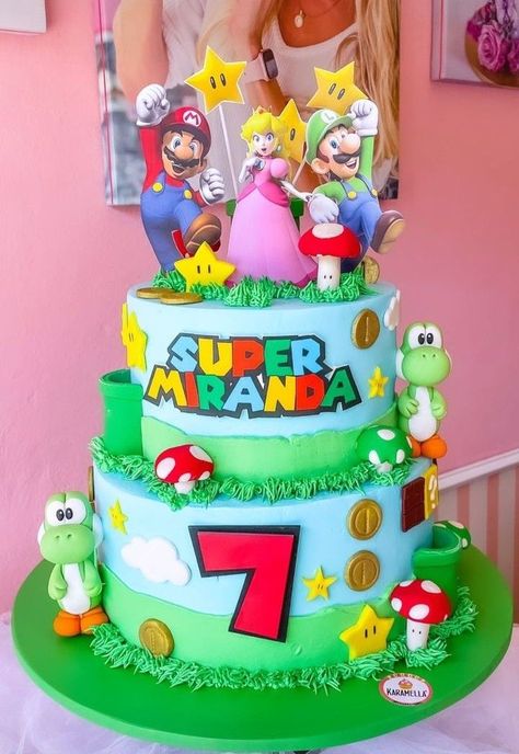 Super Mario Cake Princess Peach, Mario Bros Birthday Cake Ideas, Mario And Princess Peach Cake, Pastel Princesa Peach, Princess Peach Cake, Super Mario Peach, Peach Mario Bros, Princess Peach Party, Mario Birthday Cake