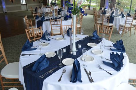 Wedding Ideas Blue, Navy Blue Wedding Decorations, Wedding Table Decorations Blue, Blue For Wedding, Navy Blue Wedding Theme, Silver Wedding Decorations, Baby Blue Weddings, Blue Wedding Decorations, White Wedding Decorations