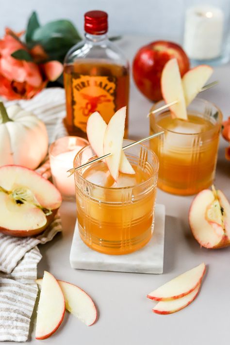 Apple Cider Fireball Cocktail (Hot or Cold!) Cider Fireball Cocktail, Apple Cider Fireball Drink, Apple Cider In Crockpot, Apple Cider And Fireball Drink, Apple Cider And Fireball, Fireball Apple Cider, Fireball Cocktails, Crockpot Apple Cider, Apple Cider Hot Toddy