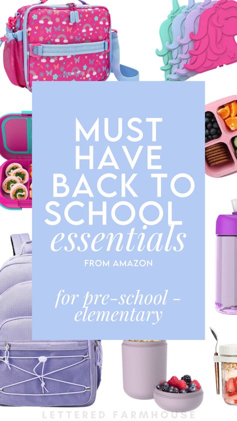 Girl School Essentials, Small School Bags, School Water Bottles, Preschool Backpack, School Must Haves, Kindergarten Backpack, Reusable Lunch Bags, Snack Containers, School Lunch Box