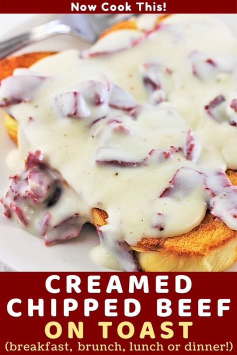 1950s Breakfast, Chip Beef Gravy, Cream Chipped Beef Recipe, Creamed Chipped Beef On Toast, Chipped Beef On Toast, Beef On Toast, Creamed Chipped Beef, Milk Gravy, Creamed Beef