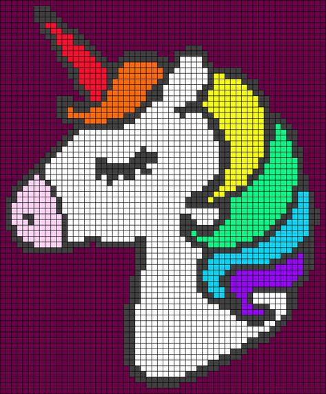 Alpha pattern #57791 | BraceletBook Unicorn Knitting Chart, Unicorn Alpha Pattern, Unicorn Cross Stitch Pattern Free, Crochet Grid Patterns Free, Grille Pixel Art, Unicorn Cross Stitch Pattern, Character Blankets, Unicorn Magic, Animal Knitting Patterns