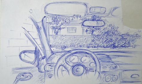 Inside my car #sketch Inside Of Car Drawing, Inside Car Drawing, Yearbook Class, Random Sketches, Inside A House, Window Drawing, Inside Car, Doodle Inspiration, Face Aesthetic