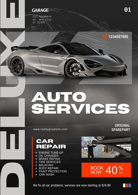 flyer made with canva Brake Repair, Business Flyer Templates, Paint Protection, Auto Service, All Cars, Car Cleaning, Automotive Design, Business Flyer, Car Wash