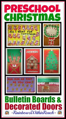 Christmas Bulletin Boards and Decorated Doors in Preschool via RainbowsWithinReach Decorated Classroom Doors, Christmas Bulletin Board Ideas, December Themes, Bulletin Board Tree, Decorated Doors, December Projects, Christmas Bulletin Boards, Christmas Bulletin Board, Classroom Doors