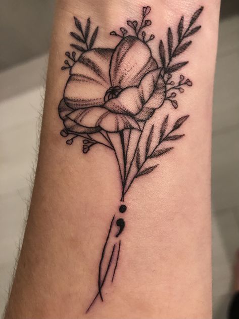 Semi-colon Tattoo Floral, Floral Semi-colon Tattoo Ideas, Flower With Semicolon Tattoo, Flower Semi Colon Tattoos, Flower And Semicolon Tattoo, Flower Semi Colon, Special Tattoo, Blessed Tattoos, Semi Colon