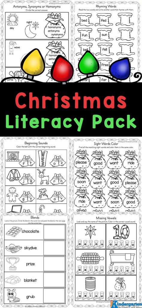 If your preschoolers and kindergartners need some fun practice with literacy activities, you've got to grab these Christmas worksheets! These free printable christmas worksheets for kindergarten include letter recognition, write the letters of the alphabet, CVC words, rhyming, read and spin, beginning sounds, missing vowels, blends, and more. Christmas Kindergarten Reading Activities, Phonics Christmas Activities, Holiday Activities For Kindergarten, Segmenting Words Kindergarten, Christmas Writing Kindergarten Free, Grinch Literacy Activities, Christmas Preschool Worksheets Free, Kindergarten Christmas Worksheets Free, Christmas Cvc Activities