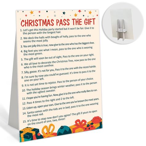 PRICES MAY VARY. Package includes 1 Christmas pass-the-gift game sign (comes with fixed back stand) measuring 8" X 11". A classic christmas game that can mobilize the enthusiasm of the guests and liven up the atmosphere of the party. Make party easy and fun. This is a great game for family, friends, co-workers, and other gatherings. The rules are simple and easy to understand, and it can be played by multiple people. Modern and simple yet classic christmas theme design, the composition of the la Adult Christmas Gift Exchange Game, Christmas Co Worker Games, Winterwonderland Games, Christmas Games For Work Parties, Office Christmas Activities, Christmas Party Gift Games, Christmas Pass The Gift Game, Pass The Gift Game Christmas, Games To Play At Christmas