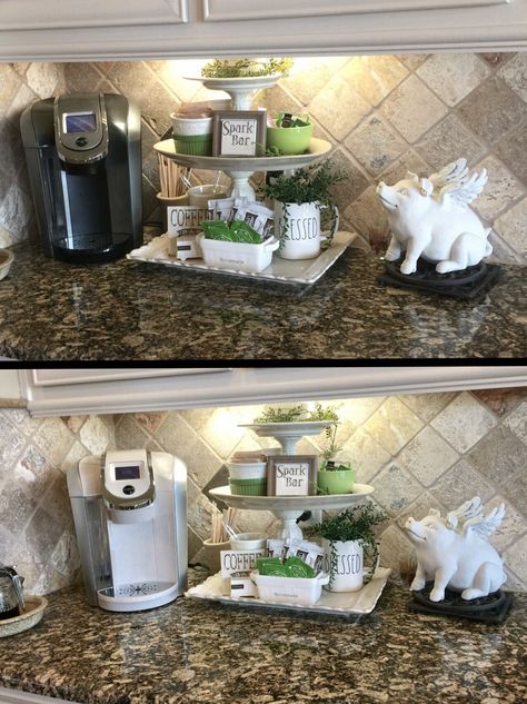 Cute, since I don't have too much kitchen space. Living Room Bar Ideas, Coffee Bar Ideas, Diy Coffee Bar, Coffee Bar Design, Home Coffee Stations, Coffee Bars In Kitchen, Coffee Nook, Home Coffee Bar, Coffee Bar Home