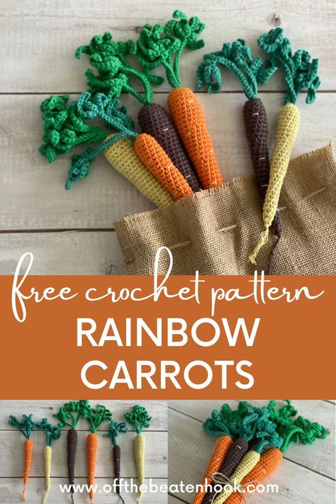 How To Crochet A Carrot, Veggie Crochet Pattern, Easy Crochet Vegetables, Crochet Asparagus Pattern, Free Crochet Vegetable Pattern, Amigurumi Fruits And Vegetables, Crocheted Carrot Free Pattern, Carrot Amigurumi Free Pattern, Free Crochet Fruit And Vegetable Patterns